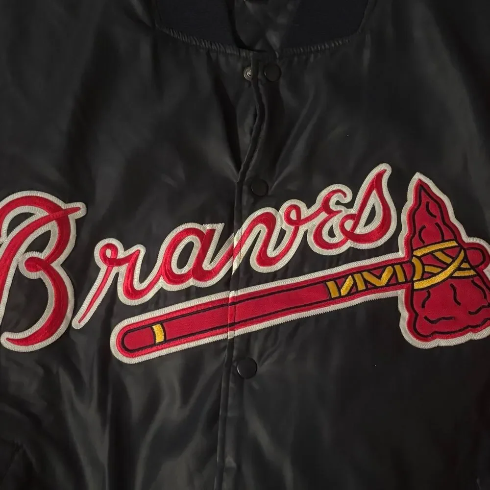 Vtg 90s Atlanta Braves Majestic Ath. navy/red bomber jacket, no flaws! Size XL